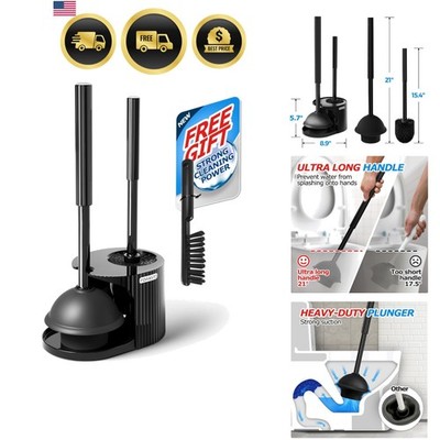 2 in 1 Toilet Plunger and Brush Set, Toilet Bowl Cleaning Combo, Groove Gap B...