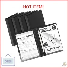 Henoyso 4 Pcs Legal Size Durable 3 Ring 1 Black Binder for 8.5 x 14 Paper Hold u