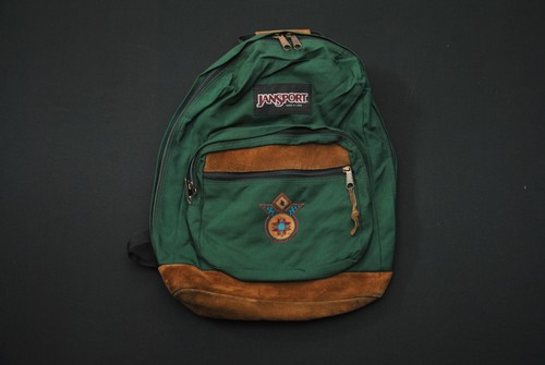VTG Jansport Backpack Green Brown Suede Southwest Design 925BL - Picture 1 of 6