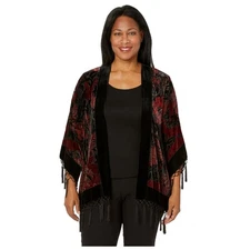 MSK Petite Velvet Burnout Beaded Kimono Jacket Size M Gypsy Floral Tassels