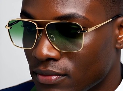 Trendy Sunglasses Men Metal Thick Frame Street Wear Rectangular UV400 Protect