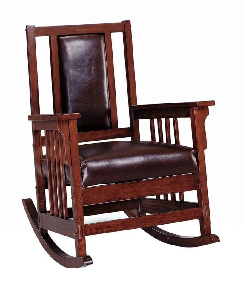 Fabulosa mecedora de cuero y madera Foto 3 de 4
