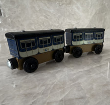 Wooden Railway Stephen s Coaches Train Cars Blue/White Set of 2