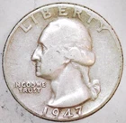 1947 D Washington Quarter - VG- 90% Silver - Circulated -  (  G50 )