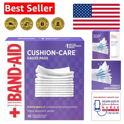 10-Pack Band-Aid Cushion Care Medium Gauze Pads, 3 x 3 in, Ideal for First Aid