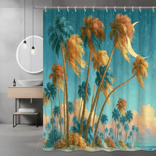 Tropical Palm Tree Beach Shower Curtain Ocean Sky Print