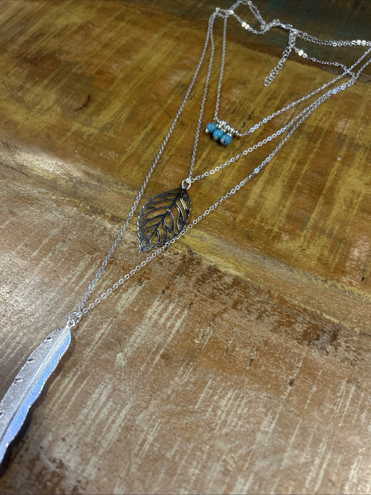 Three Layer Silver Boho Statement Necklace with T… - image 3