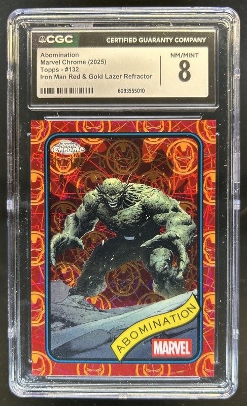 2025 Topps Chrome Marvel Abomination Iron Man Red Gold Refractor #/100 CGC 8