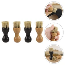4 Pcs Wooden Shoes Polishing Brush Multi Function Shoes Cleaner Black Khaki