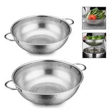 Colander Set of 2, Heavy Duty Stainless Steel Micro-Perforated Strainer Mesh