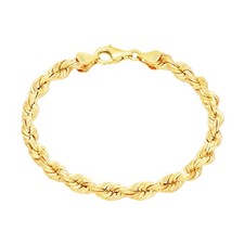 14k Yellow Gold 6mm Diamond Cut Italian Rope Chain Bracelet Mens Womens 7"