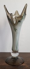 Tall Large Black  White  Gray Murano Style Swung Art Vase Fluted Rim