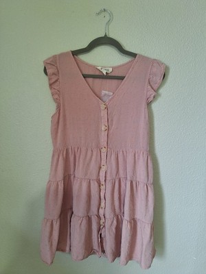 Sweet Wanderer Pink Swiss Dot Tiered Mini Dress NWOT Size M