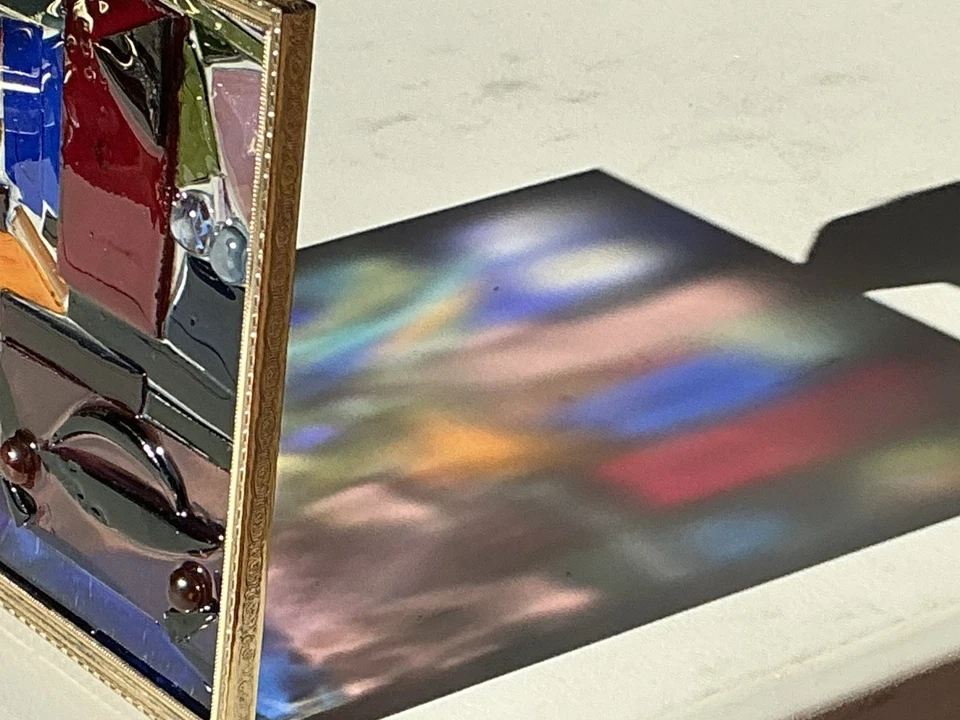 Arte en vidrio de mosaico abstracto Colorburst en marco dorado vintage Foto 4 de 4