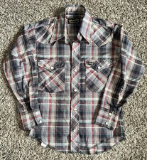 Youth Boys Vintage Wrangler Pearl Snap Button Up Long Sleeve Size 8 Cowboy Plaid