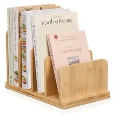 Cook Book Organizer,Bamboo Cookbook Stand for Kitchen Counter with 4 