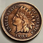 1907 Indian Head Cent Penny Last Year Sharp Detail Strong Reverse JC1930
