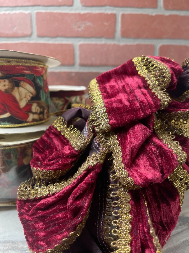 HUGE Lot 14 Rolls Vintage Christmas Wired Ribbon Velvet Brocade Trim 90s Craft - Image 4 of 4