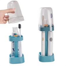 Toothbrush Holder with Cup Cover Contains 3 Slots, Height Adjustable, Blue