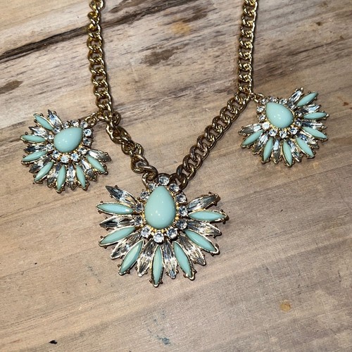 Aqua Rhinestone Choker Necklace Blue Green Cabochon Teardrop Crystal