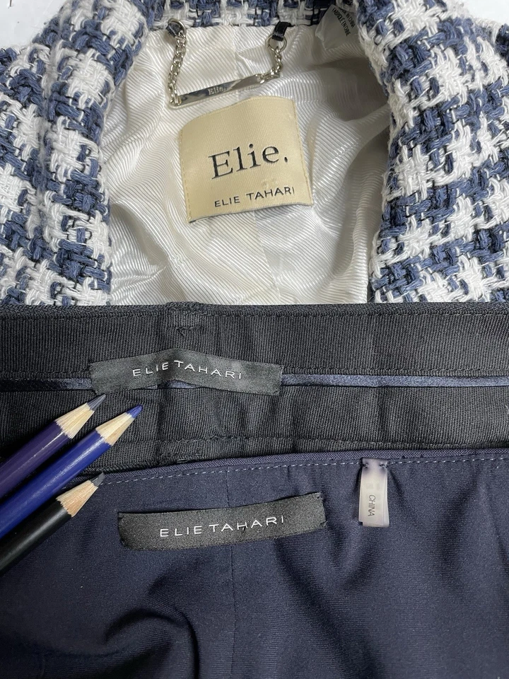 Elie Tahari Pant Suit Skirt Suit Size 6 Three Piece Set Houndstooth Nordstrom - Image 2 of 4