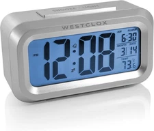 Westclox Alarm Clock with Large Digital Display and Blue Small, Silver 