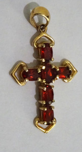 Authentic VTG Handmade Solid 10K/925 Yellow Gold Plated Silver Garnet Cross Pendant 2g