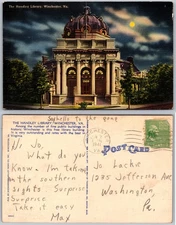 Winchester VA Handley Library Dome Night Moon Trees Postcard