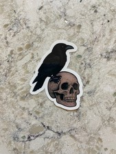 Perched Crow On Skull Sticker l Gloss or Holographic Laminate l Waterproof Decal