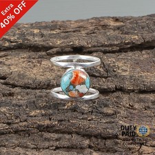 Sterling Silver Round Spiny Oyster Stone Band Statement Bezel Boho Ring Jewelry