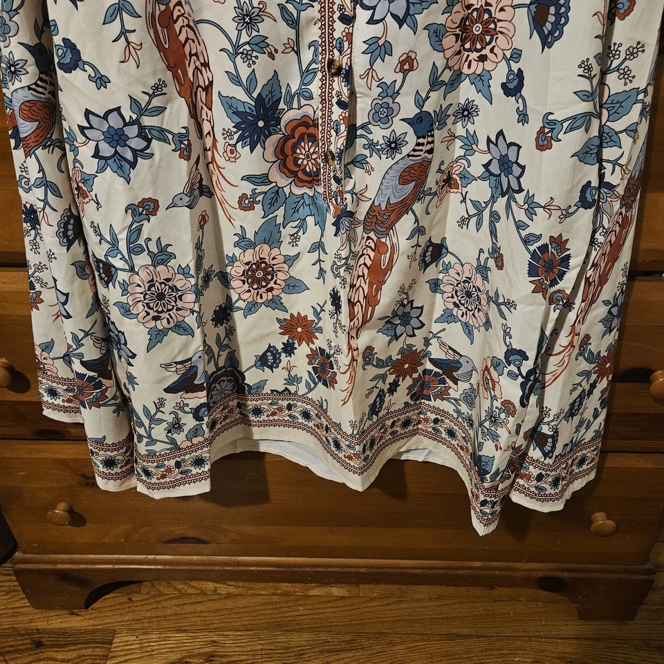 Blusa Floral Para Mujer Talla XL Suelta Boho Hippie Chic Pájaros Caprichosa Manga Larga Foto 3 de 4