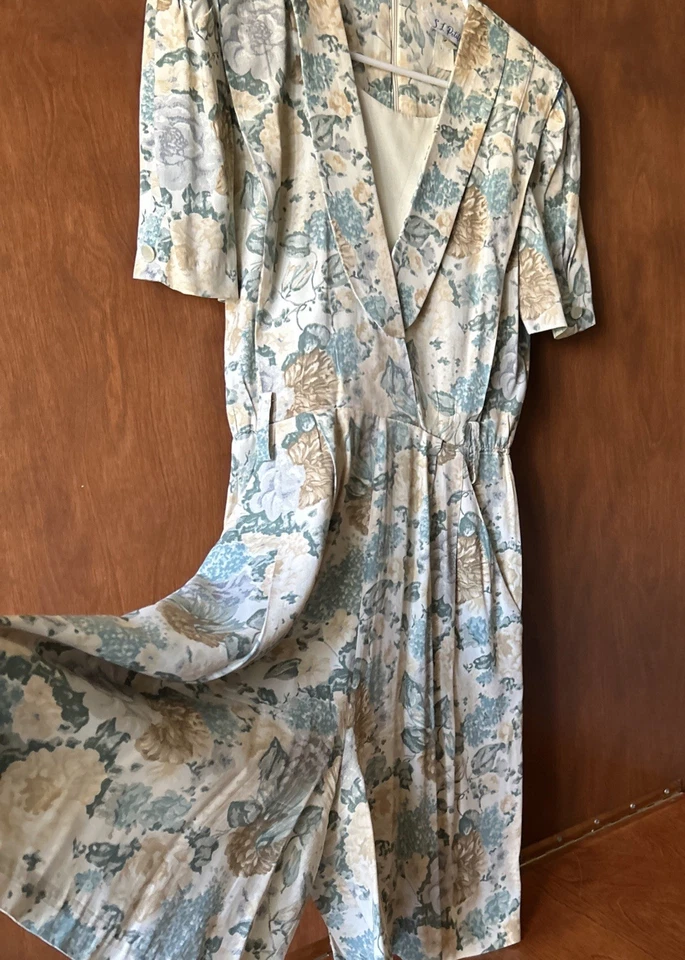 Винтажный 80-х Summer печати Детский комбинезон белый цветочный зеленый/желтый платье SL Petites - Изображение 4 из 4