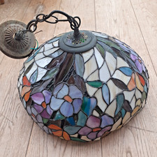 Vintage Tiffany Style Pendant Light Floral Stained Glass 40cm Large Shade
