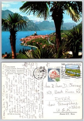 Malcesine Lake Garda Italy Panorama Postcard 1997 Castle Palms Scenic View