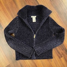 Tommy Bahama Girls Navy Blue Chenille Ribbed Full Zip Sweater Size Large 10/12