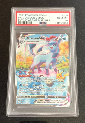 2021 Pokemon SWSH FA/Glaceon VMAX Evolving Skies-Secret #209 PSA 10