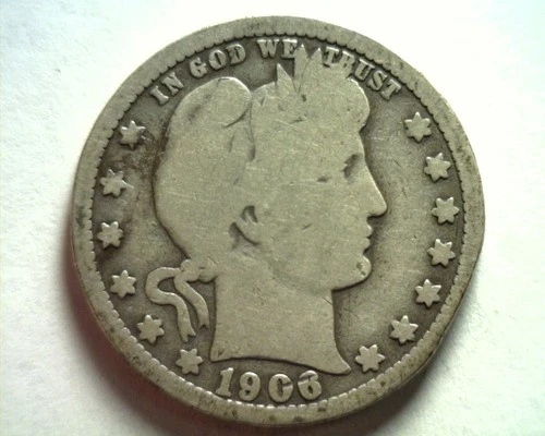 1906-O BARBER QUARTER DOLLAR GOOD / VERY GOOD G/VG RIM ISSUE, AS SHOWN. ORIGINAL