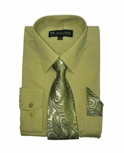 Men's Dress Shirt w/ Tie and Handkerchief Long Sleeve Style SG21 - Picture 10 of 35