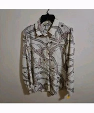 H&m Women's Size 6 Cream Paisley Print Button Down Shirt Blouse Top Euc