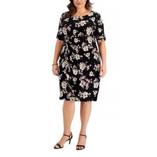 CONNECTED Plus Size Side-Tab Sheath Dress Floral Print Black 24W