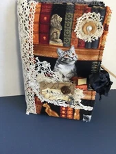 Handmade junk journal Cats in Library fabric covered