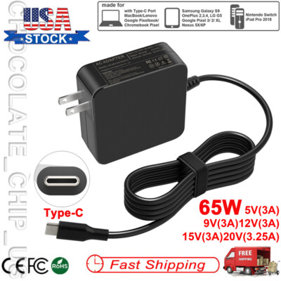 65W Type-C USB Laptop Charger for Huawei Matebook, HP Spectre, Acer Chromebook 