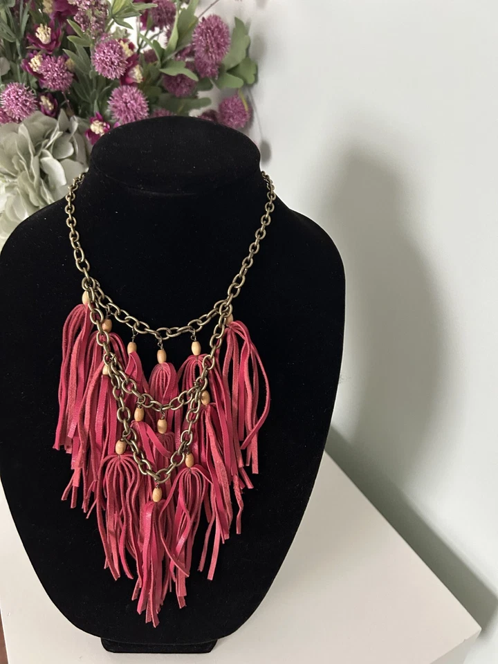 Lucky Brand Leather and Bead Fringe Statement Necklace - Image 2 of 4