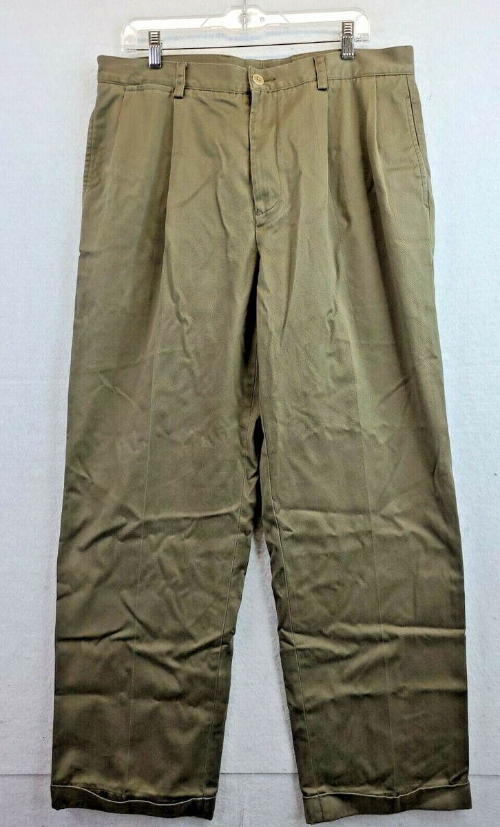 Nautica Classic Fit Brown Khaki Cuffed Pleated Pants Mens 35 x 31