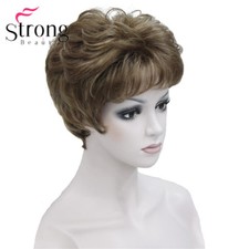 StrongBeauty Short Wavy Wig Brown Mix Lady's Synthetic Hair Wigs for Women