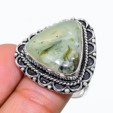 Natural Green Prehnite Gemstone 925 Sterling Silver Jewelry Ring Size 7 US 