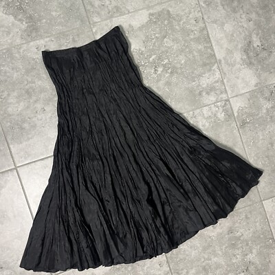 Karen Kane VTG Black Crinkle Acetate Elastic Stretch Maxi Skirt y2k Whimsigoth S