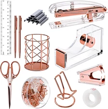 Rose Gold Desk Accessories, Office Supplies and Accessories Set, Acrylic Stapler