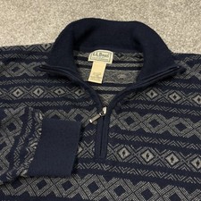 LL Bean Sweater Men Large Blue 1/4 Zip Cashmere Pullover Sweatshirt Patterned