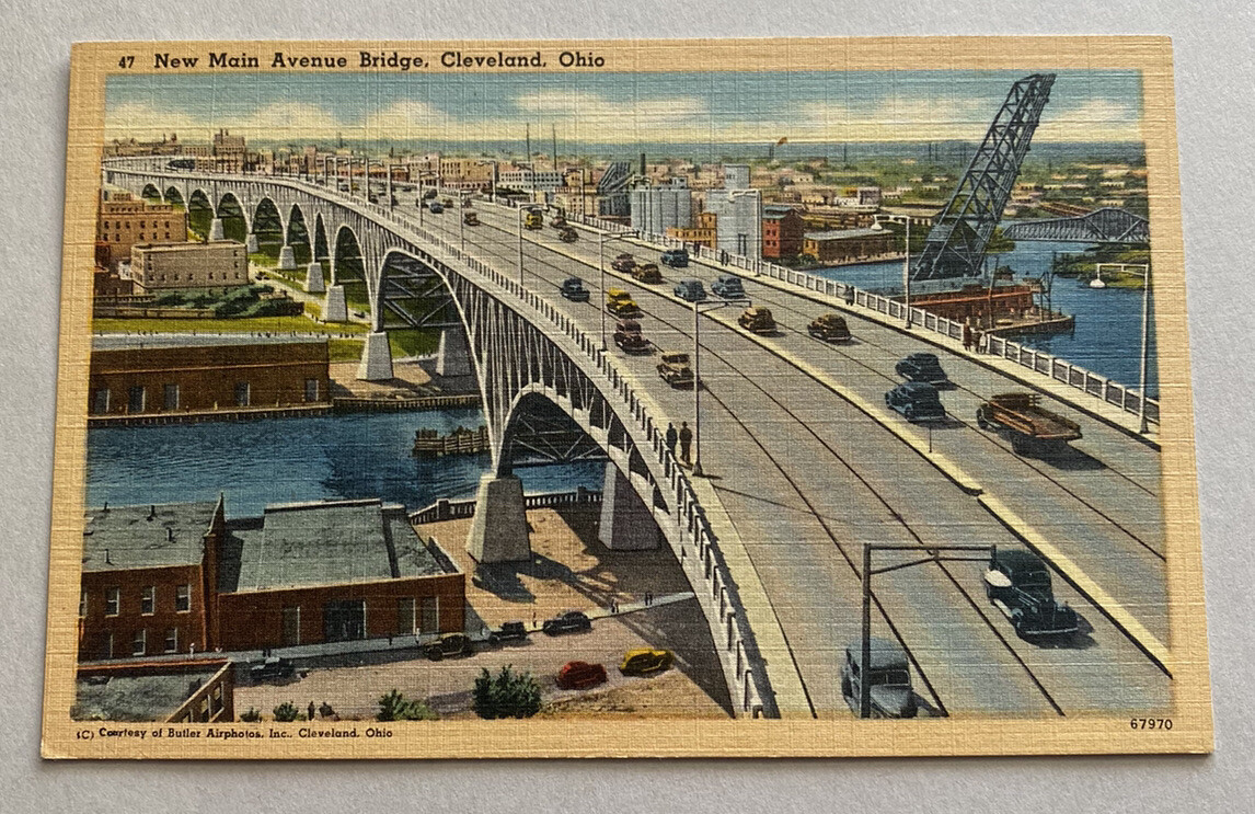 Vintage Linen Postcard ~New Main Avenue Bridge ~ Cleveland Ohio OH